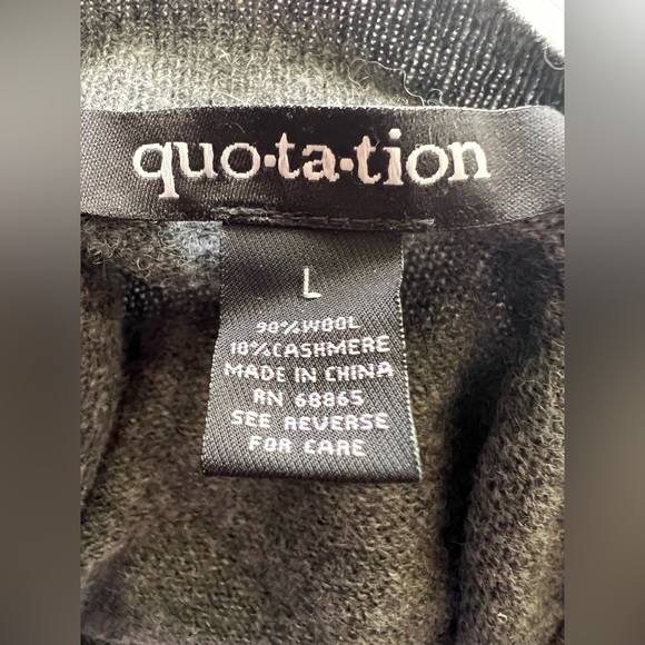 Quotation Ladies Grey Wool & Cashmere Sweater Leather Accents on Sleeves size L - Picture 5 of 9